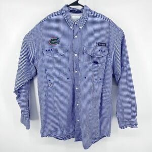 Columbia PFG Super Bonehead Shirt M Blue Gingham Florida Gators Fishing